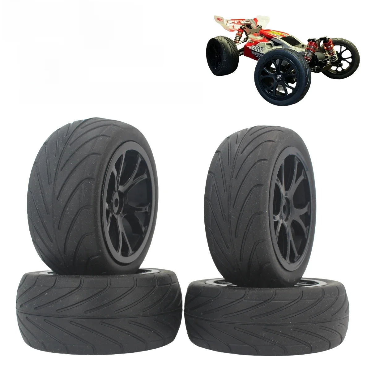 Pneus de route pour Buggy 1/10, roue en Nylon pour Buggy 1:10 4WD Tamiya Wltoys, 4 pièces 144001 HSP 94107 pour voiture 1/12 1/14 1/16