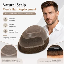 Beeos 130% Density Versalite Lace Toupee Men Human Hair Male Wig With Pu Men Hair Replacement System Unit Breathability Man Wig