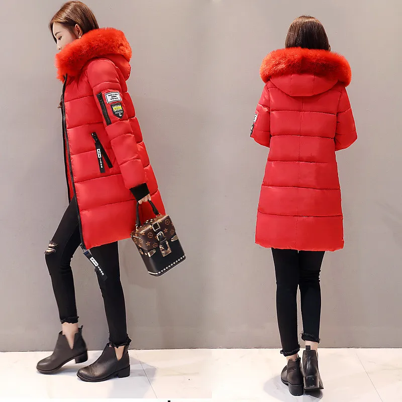 2024 Winter Women Parka Coats Long Cotton Casual Fur Hooded Jackets Thick Warm Slim-fit Jacket Female Overcoat Coat Clothing