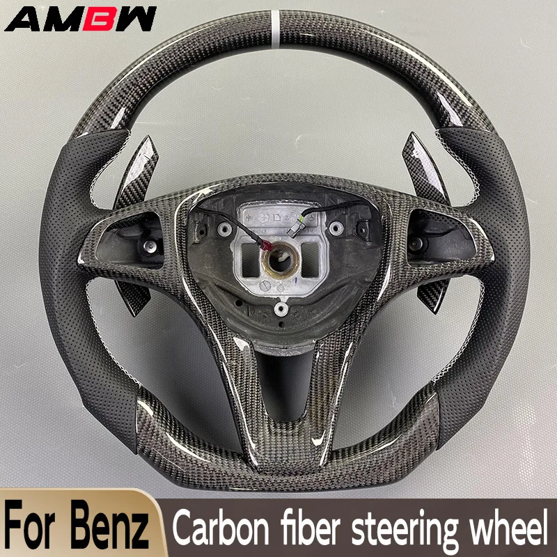 

Customized Fit For Benz Mercedes A C E CLS CLA GLE GLS GLA GLC 2012-2019 Carbon Fiber Steering Wheel Black Perforated Leather