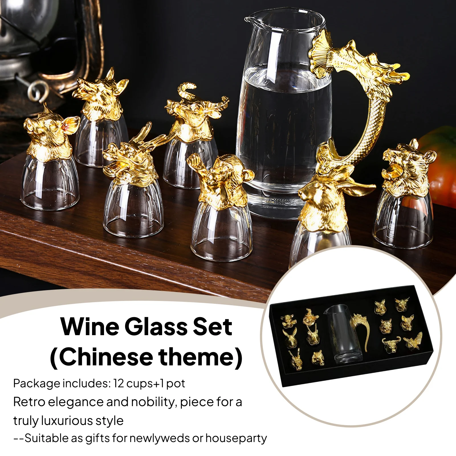 

Glasses Set Chinese Style Gold Drinking Glasses Decanter Set for Bar Wine Splitter Set Flagon Glass Sets Tableware