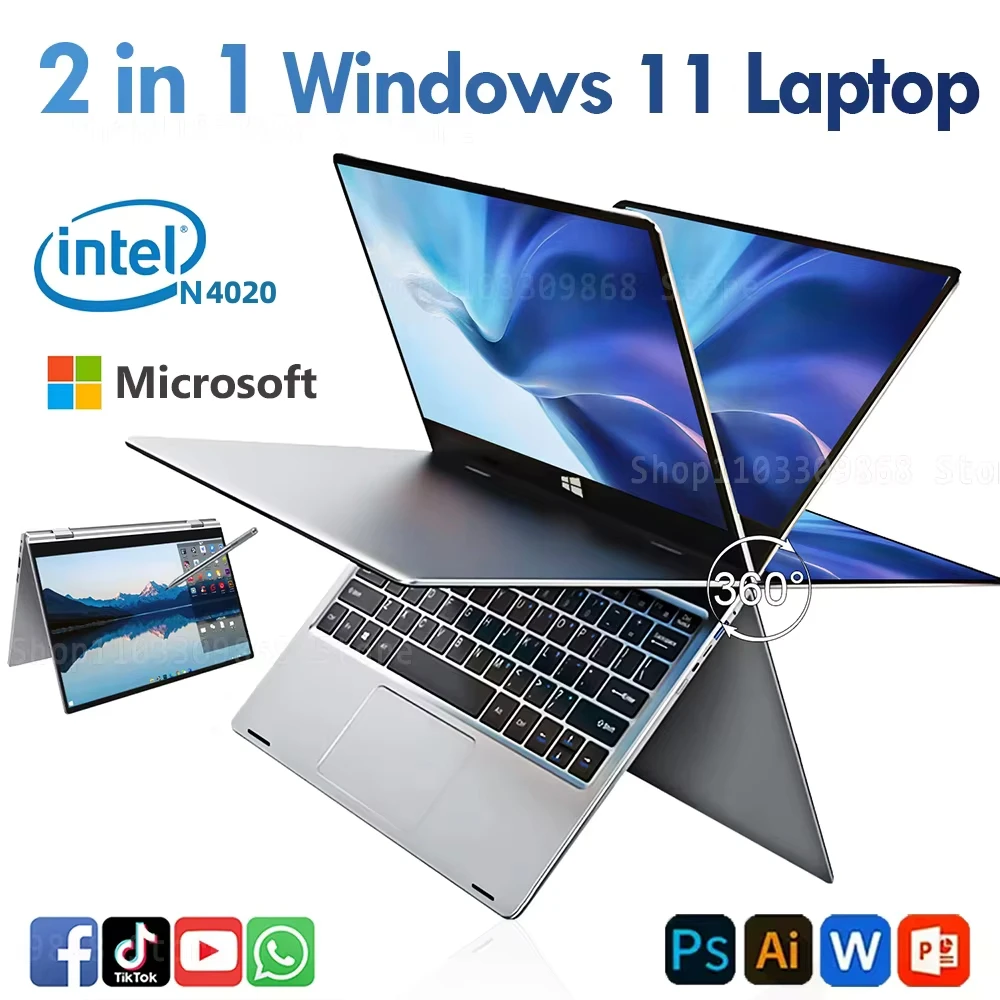 Mini ordenador portátil 2 en 1 con pantalla táctil 11,6, Intel N4020, 8GB, 512GB, Windows 11 Pro, tableta de aprendizaje para oficina, PC, Notebook