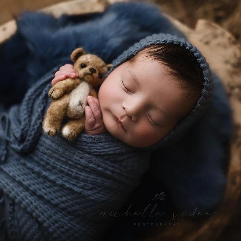 Baby Foto Requisiten Weiche Stretch Grundnahrungsmittel Stricken Posiert Stoff Lange Wraps Motorhaube Set für Neugeborene Studio Fotografen Foto Korb Schicht