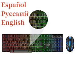 Russian Keyboard with Russian Layout 100% Keyboard Spanish Keyboard Mouse Kit ISO Layout 104 Keys Backlight USB Wired Gaming T20