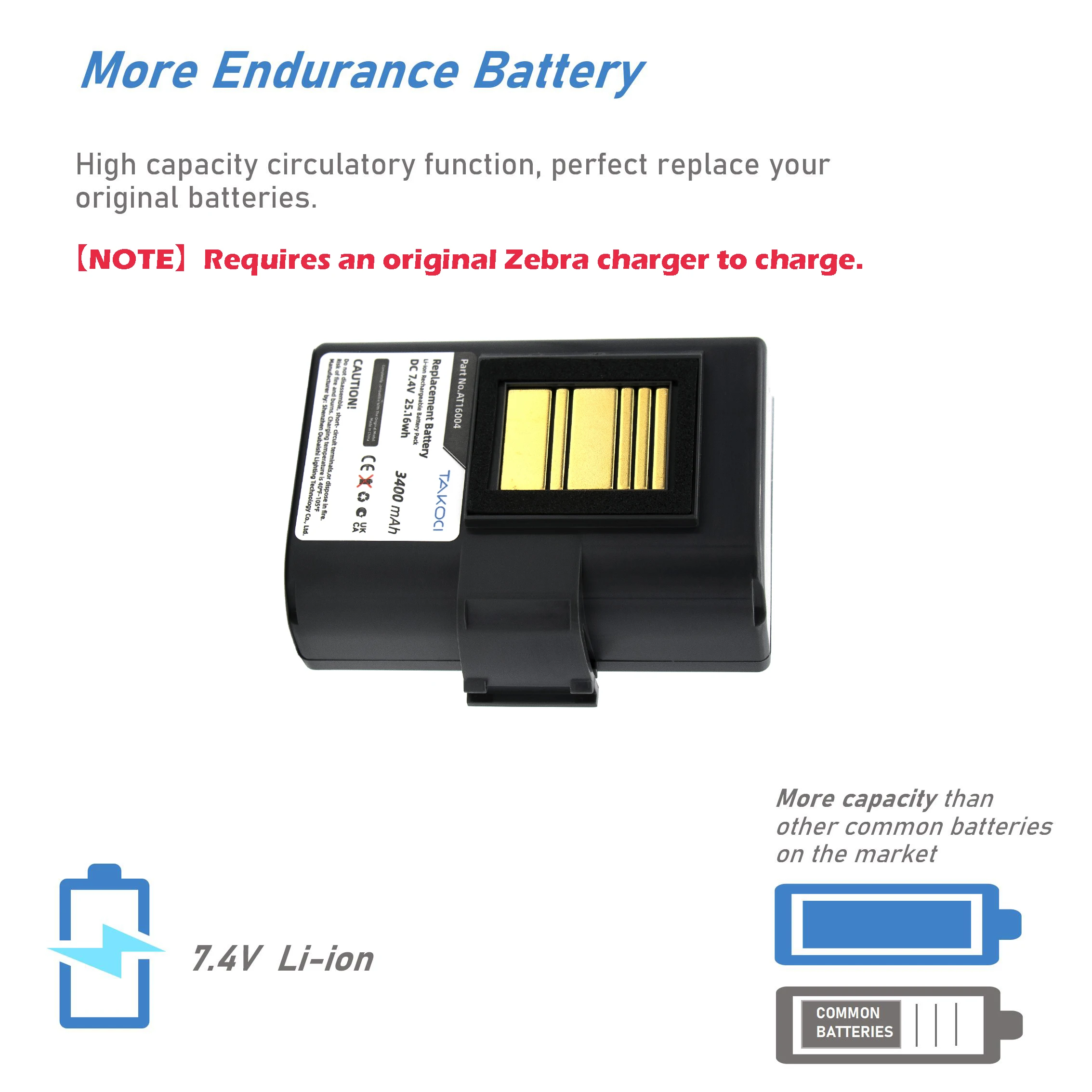 เปลี่ยนแบตเตอรี่สําหรับ Zebra BTRY-MPP-34MAHC1-01, P 1023901 , ป. 1023901 -LF, ป 1031365 -025, ป 1031365 -059, ป 1031365 -069