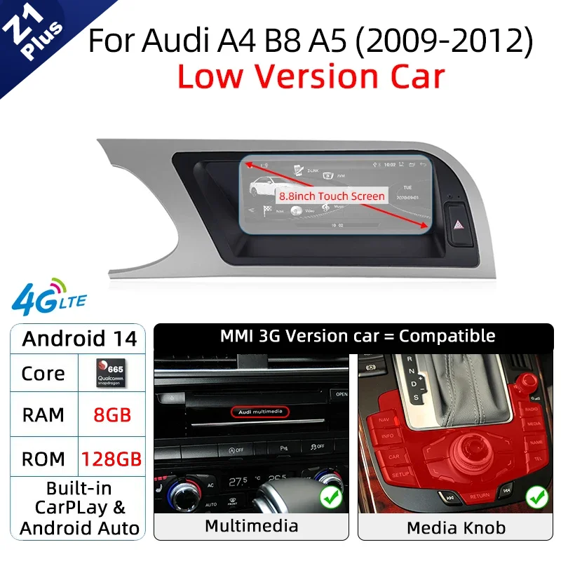 Android 14 Wireless Carplay Auto Radio For Audi A4 B8 A5 2008-2017 GPS Car Radio IPS Touch Screen Multimedia Android Auto BT DSP image 3