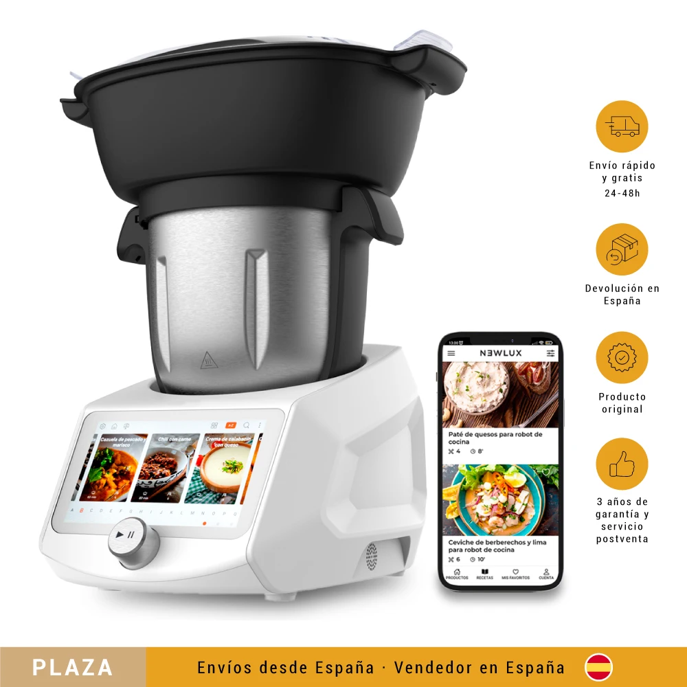 Multifunction Kitchen Robot RM990 Wifi, 1400W, 3L, 12 Vel + Turbo, 8 accessories, Temp 37-130 °C. Steamer and guided recipes