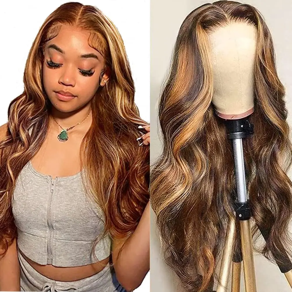 

Парик P4/27 Body Wave из натуральных волос, 30 дюймов, 13x4 HD, с кружевной передней частью, омбре, светлые мели, бразильские волосы, парики для чернокожих женщин