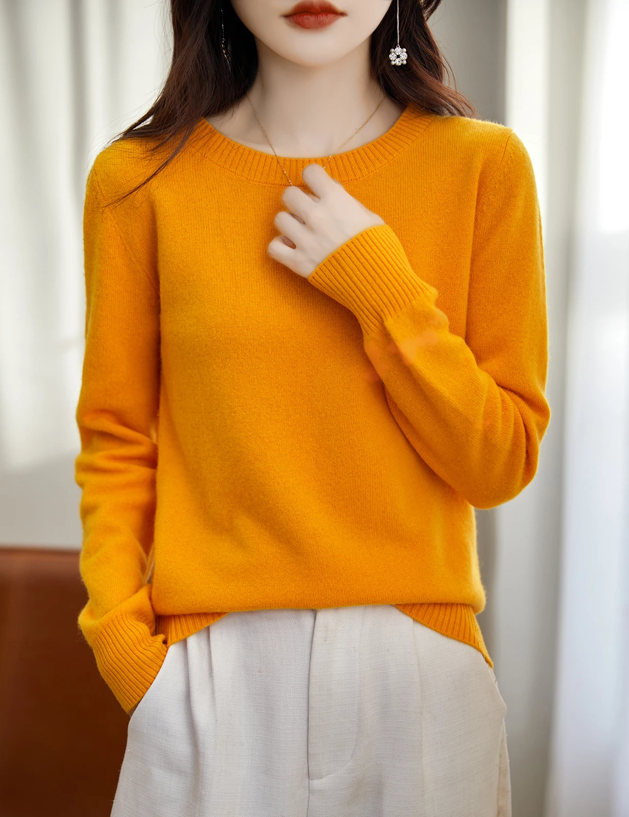 Women's Sweater 100% Merino Wool Pullovers Knitwear 2023 Fall Winter O Neck Sweater for Women Long Sleeve Soft Warm Knit Jumpers