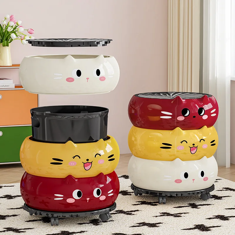 

Креативная мусорная корзина для дома на колесиках с забавной откидной крышкой, мобильный контейнер для мусора для гостиной, спальни, кухни, ванной комнаты