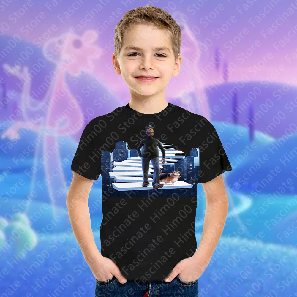 2024 New Disney Soul Joe Gardner Cartoon Print Children's Top Summer Boys Sports T-Shirt Men's Casual Vacation Short Sleeve