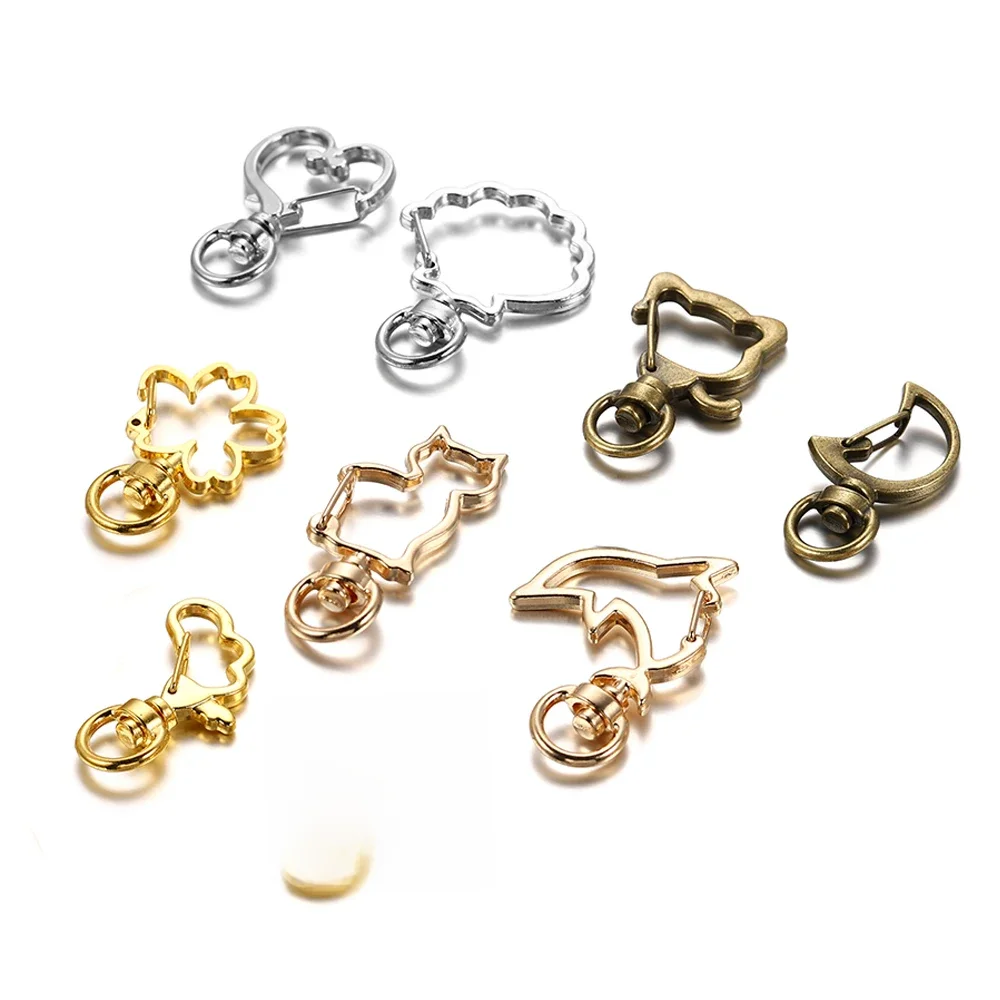 10 teile/los Sterne Mond Herz Katze Hund Shell Delfine Blumen Charms Karabiner Haken Für DIY Schlüssel Kette Schmuck Machen Zubehör