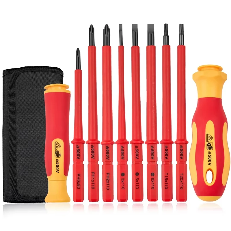 10Pcs Interchangeable Blade VDE Insulated Screwdriver Set with Case Magnetic 500V Home and Professional Use Electricians Tools