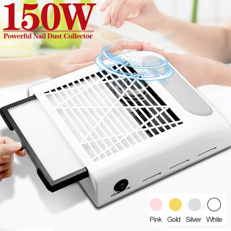 

150W Nail Vacuum Cleaner With Remove Filter Manicure Machine Tools Powerful Nail Dust Collector Professional Nail Extractor Fan