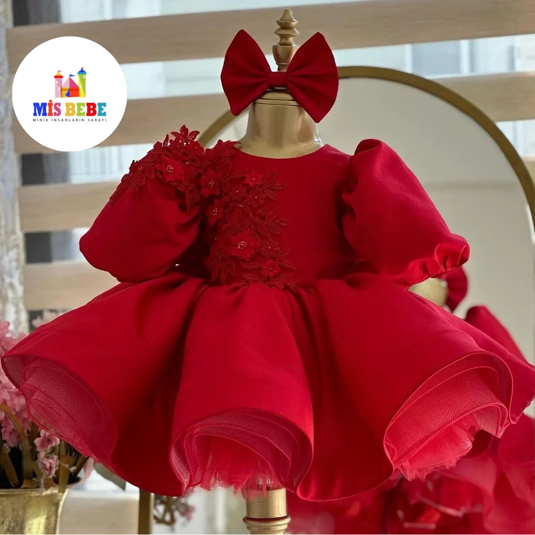 Elegant Red Bow Tutu Dress - Flower Girl, Christmas, Birthday Party, Princess Dress for Baby Girls