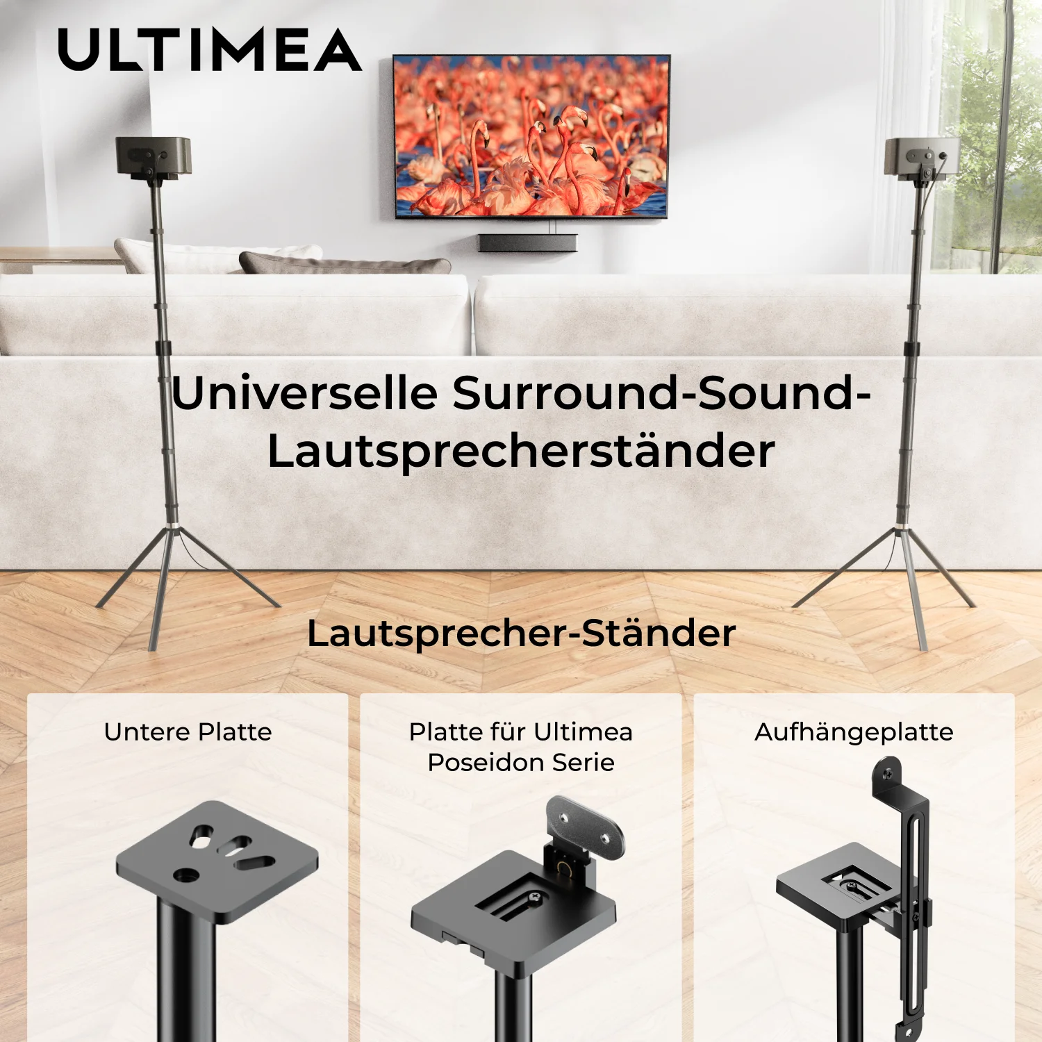 ULTIMEA Steady 310 Höhenverstellbare Lautsprecherständer (Paar&62–93 cm) für Surround-Lautsprecher der Serien Poseidon und Aura