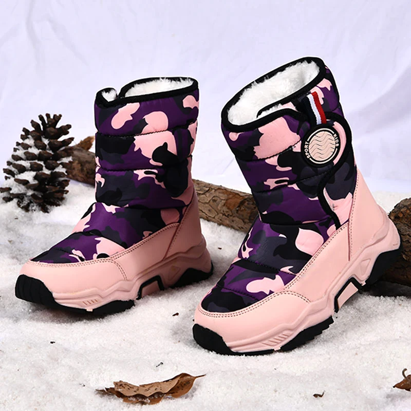 New Arrival Winter Children Shoes Plush Waterproof Fabric Non-Slip Girl Rubber Sole Snow Boots Fashion Warm Outdoor Boots