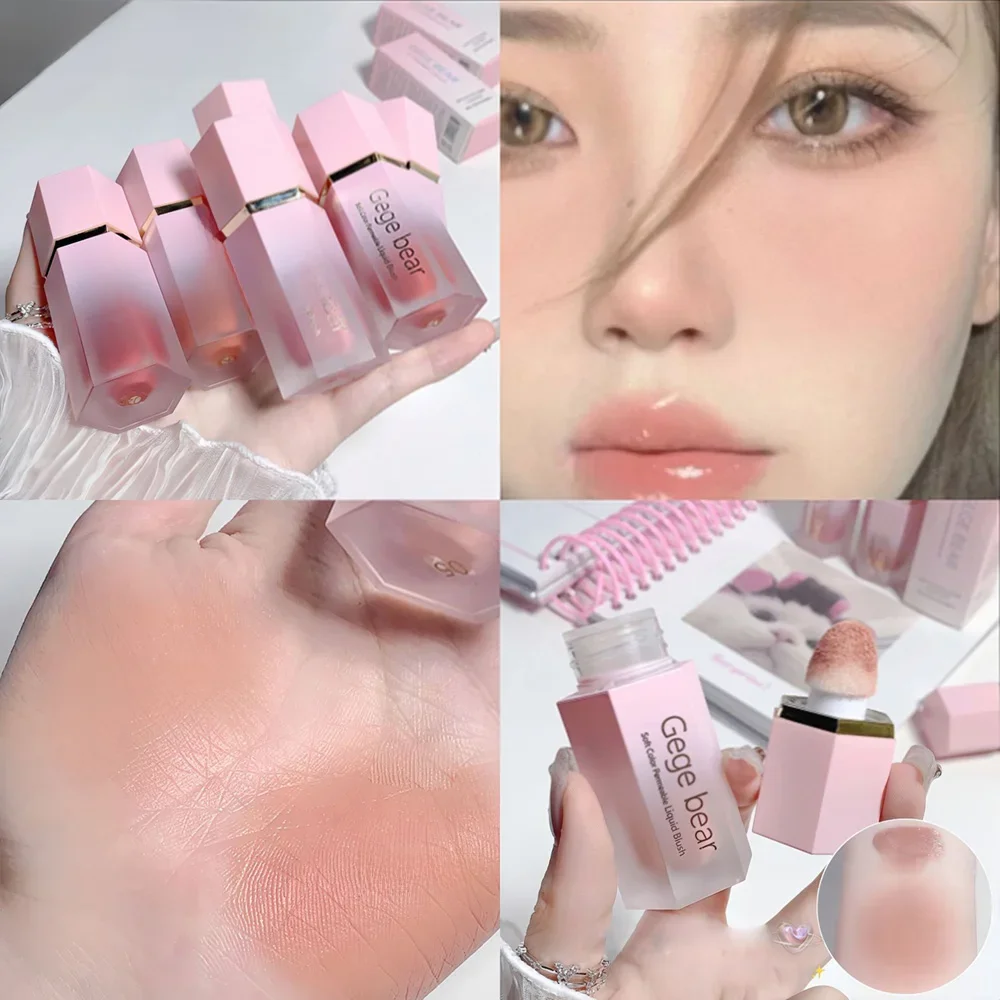 Gege Bear Creme de blush líquido 6 cores Suave veludo fosco rosa blush natural fácil de borrar