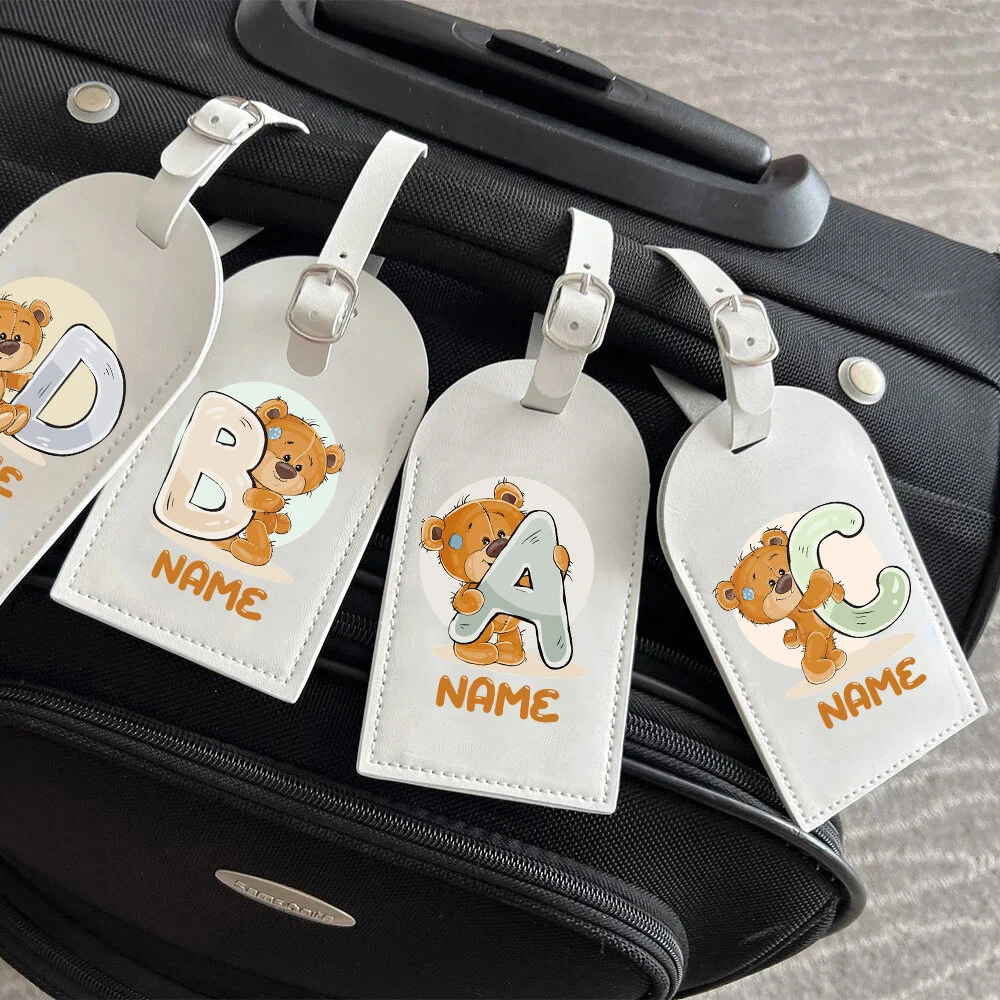 

Customizable Cartoon Bear Luggage Tags Made of PU, Featuring Colorful Monograms. Ideal for Travel, Weddings, And Birthdays