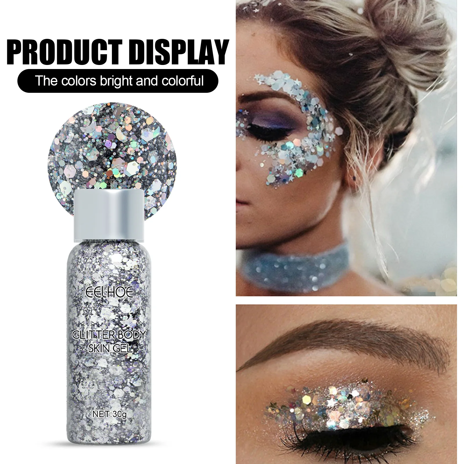 Eelhoe Glitter Gel Set Makeup Glitter Body Glitter Fish Scale Glitter Stage Show Eyeshadow Makeup Prop Gel Glitter Gel