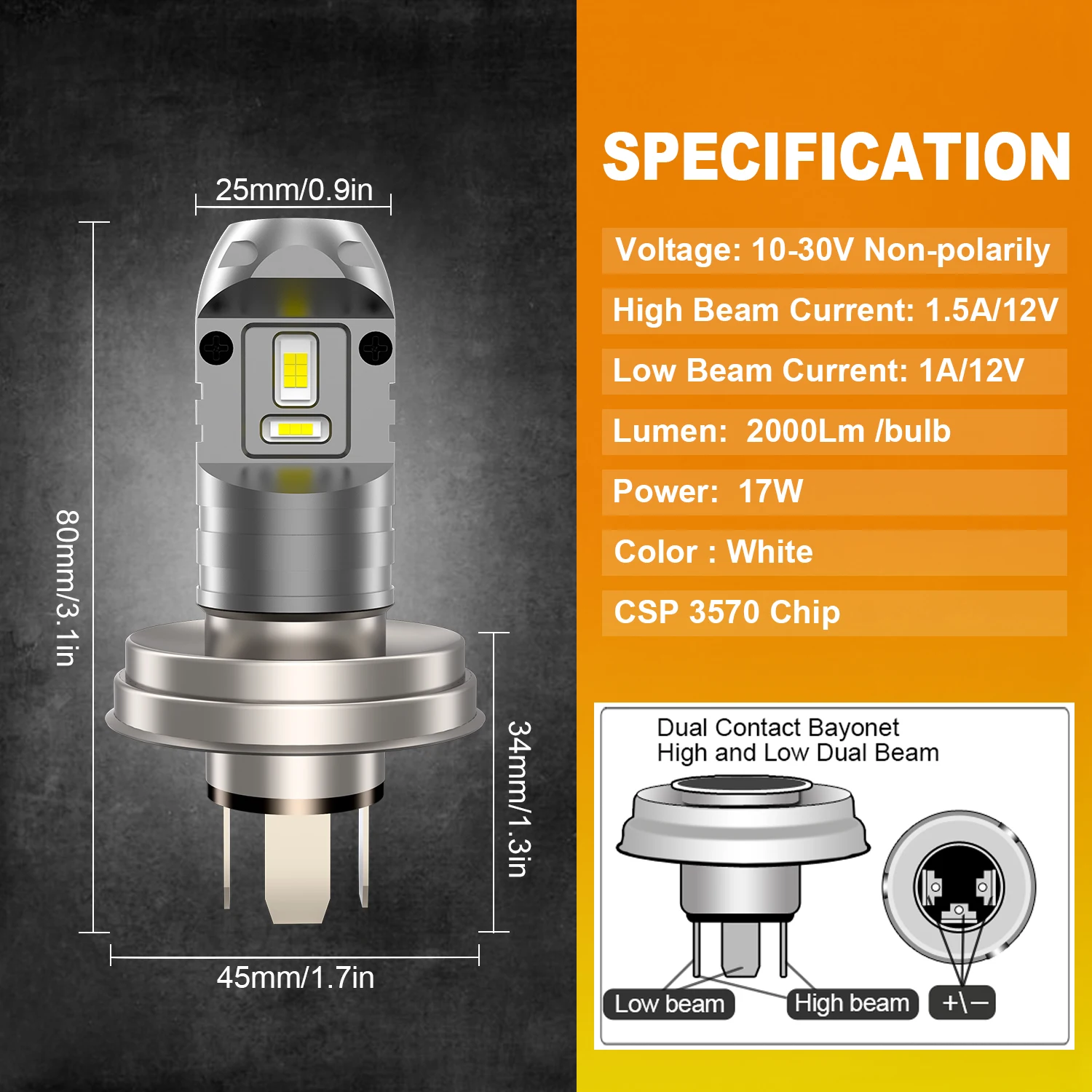 DriveVision R2 P45T LED Headlight Bulb DC 12V Super Bright White High Low Beam LED Bulb for Motorcycle Headlight  6500K