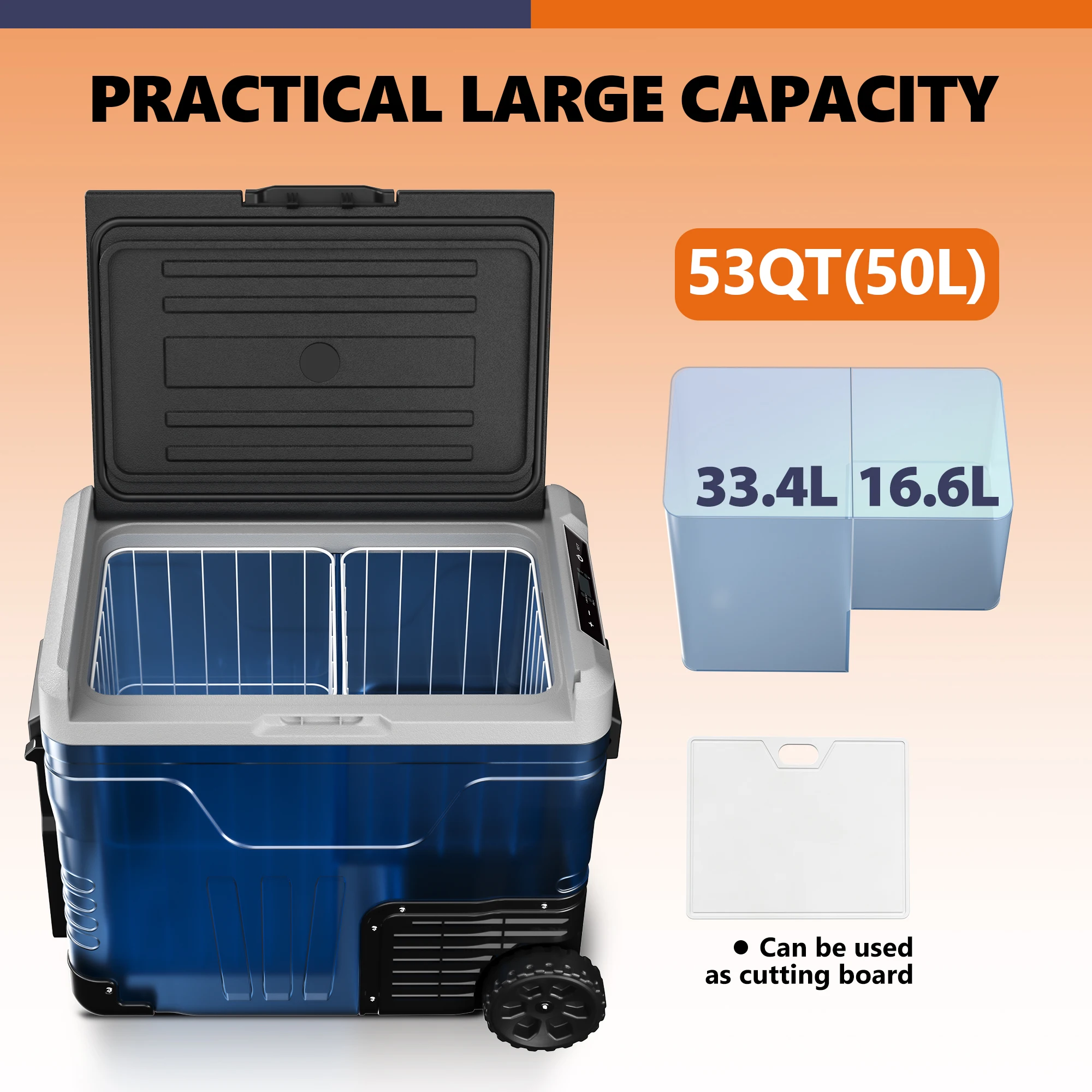 

SIMZLIFE 50L Car Refrigerator, Electric Cooler, Portable Freezer 12V/24V DC,110-240V AC,-4℉~68℉ with Off-road Wheel and Basket