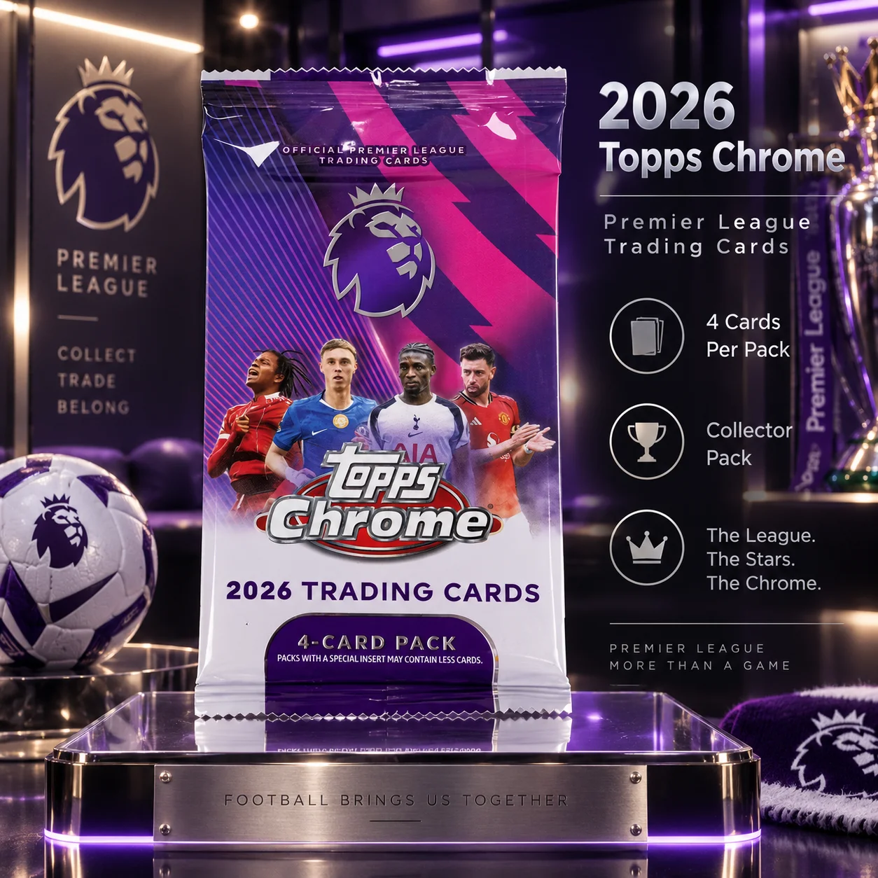 2026 Topps Chrome Premier League Soccer Blaster Pack, 4 Cards Per Pack, Collectible Trading Cards for Pack Opening and Building a Personal Collection, Sports Memorabilia for Soccer Fans and Collectors