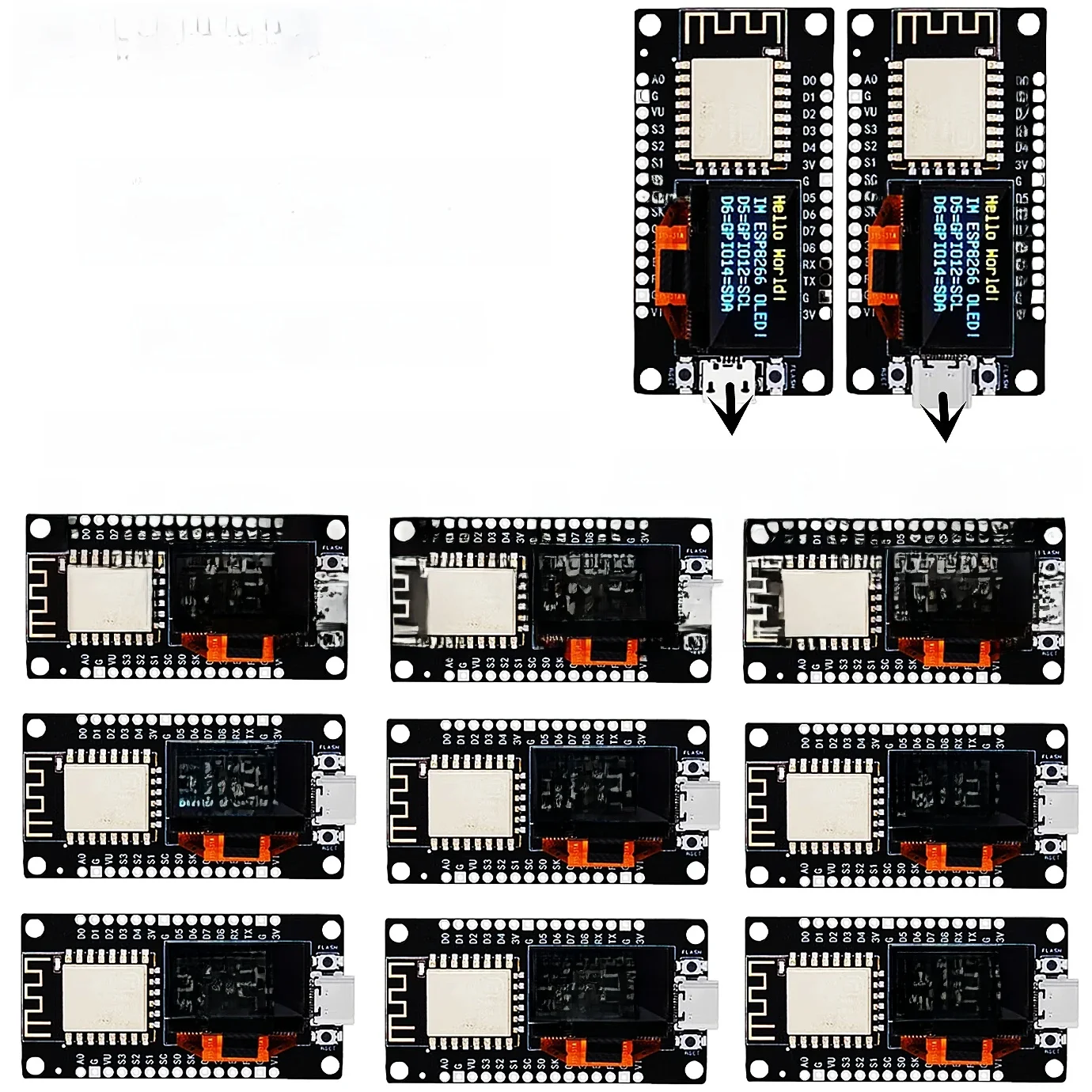 1-10 sztuk/NodeMCU ESP8266 płytka rozwojowa z 0.96 Cal wyświetlacz OLED CH340G ESP-12F moduł WiFi TYPE-C USB dla Arduino — zdjęcie produktu 7