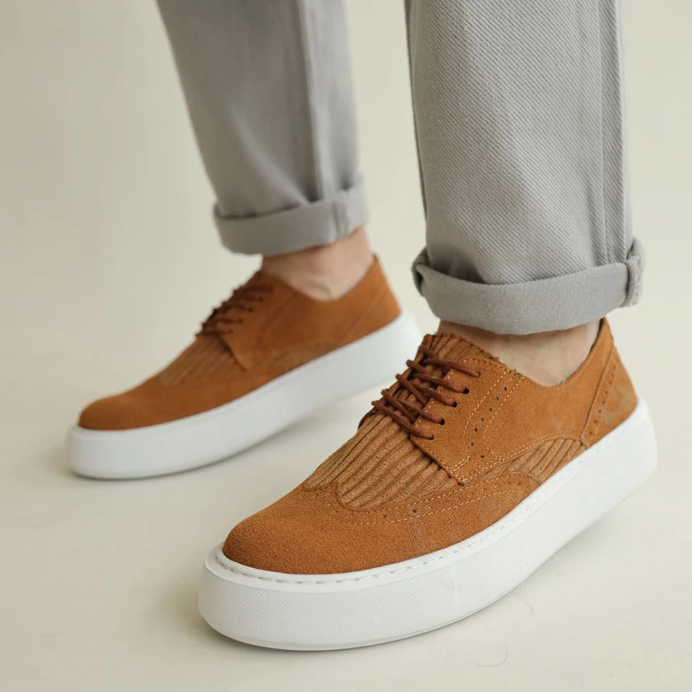 

FOH Store Sneakers for Men SUEDE TAN Artificial Leather 2023 Spring Autumn Casual Lace Up Fashion Shoes High Base Sport Comfortable Light Vulcanized Daily Original Canvas Odorless Orthopedic Suits Office Wedding 149