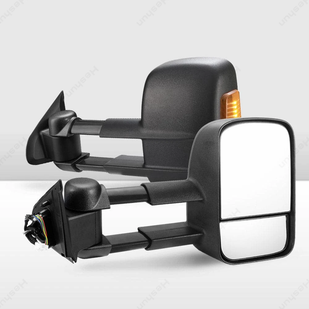 For NAVARA NP300 2015+Power Operated Heated Textured Black Telescoping Trailer Side Mirrors with Arrow Signal Light Side Mirrors