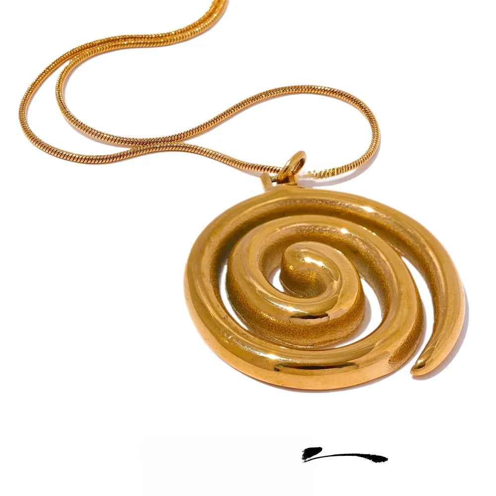 Yhpup Trendy Edelstahl Runde Kreis Anhänger Halskette 18K PVD Überzogene Wasserdichte Aussage Hals