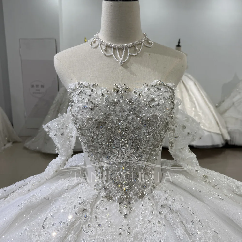

2026 Sequined Beaded Crystal Sweetheart Weddings Dress With Detachable Sleeve Lace Up Back Ball Gown Customizable Design
