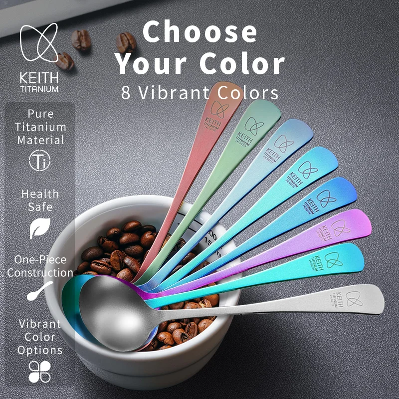 KEITH Colorful Pure Titanium Coffee Scoop 8ml, Uncoated Portable Household Measuring Spoon for Coffee Powder Tea
