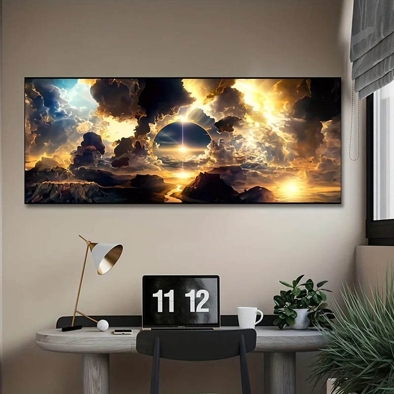 Modern Art Sky White Clouds Mountains And Rivers Large Size Wall Art Canvas Painting for Living Room Home Decoration