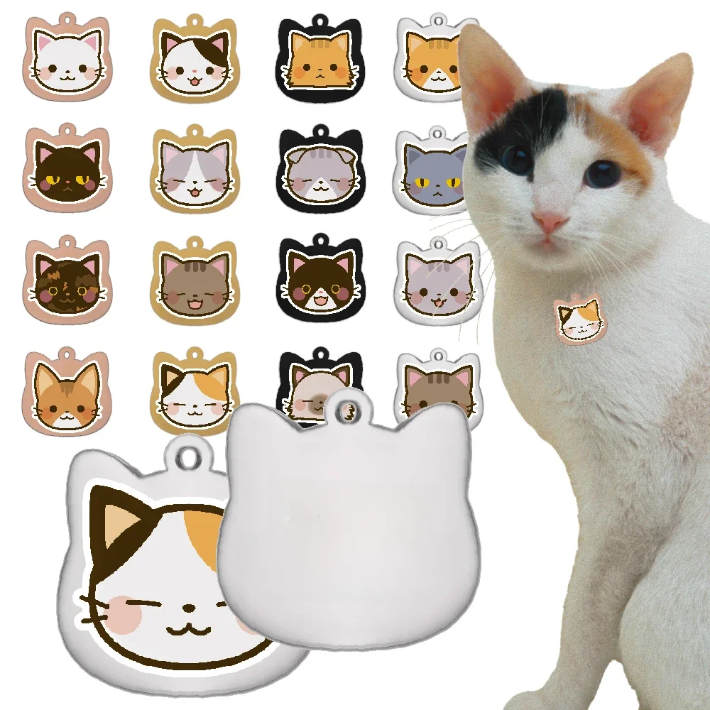 Étiquettes de chat personnalisées mignonnes en acier inoxydable, motif coloré, étiquettes de nom de chat, pendentif gravé, porte-clés, accessoires pour chaton