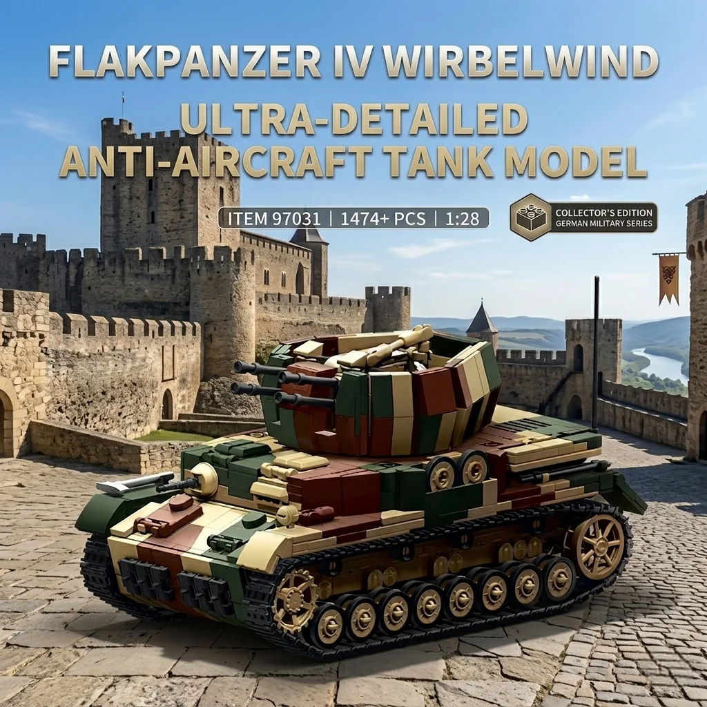 

DIY Military Wirbelwind Flakpanzer MOC Building Blocks 1474PCS Army Panzer Bricks Model Construction Toy For Boys Men Xmas Gift