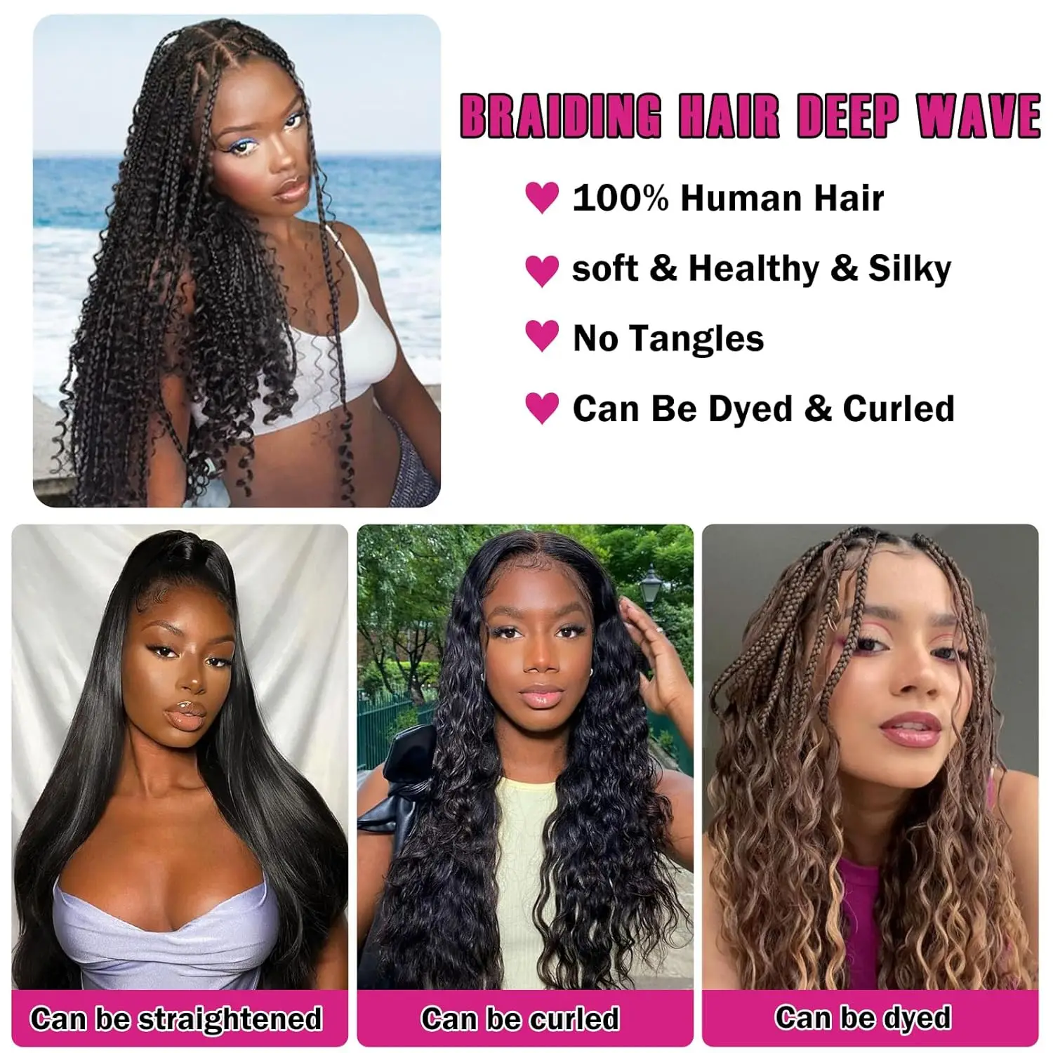 Human Braiding Hair 1 Bundle 50g 26 28 Inch Deep Wave Human Hair Bulk for Braids Hair No Weft 10A Virgin Curly Hair Extensions