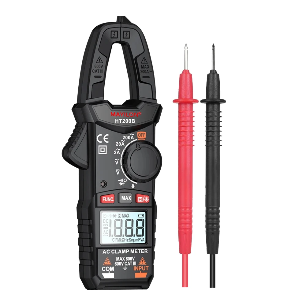 HABOTEST Digital Clamp Meter 600V AC/DC Voltage Tester With True RMS Ohm Capacitance Continuity Measurement Voltmeter HT200