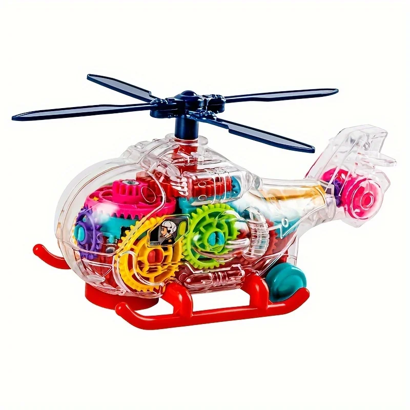 Transparent Electric Gear Helicopter Toy with Flashing Lights and Music, Electric Gear Locomotive Toy, Mechanical Learning Toy