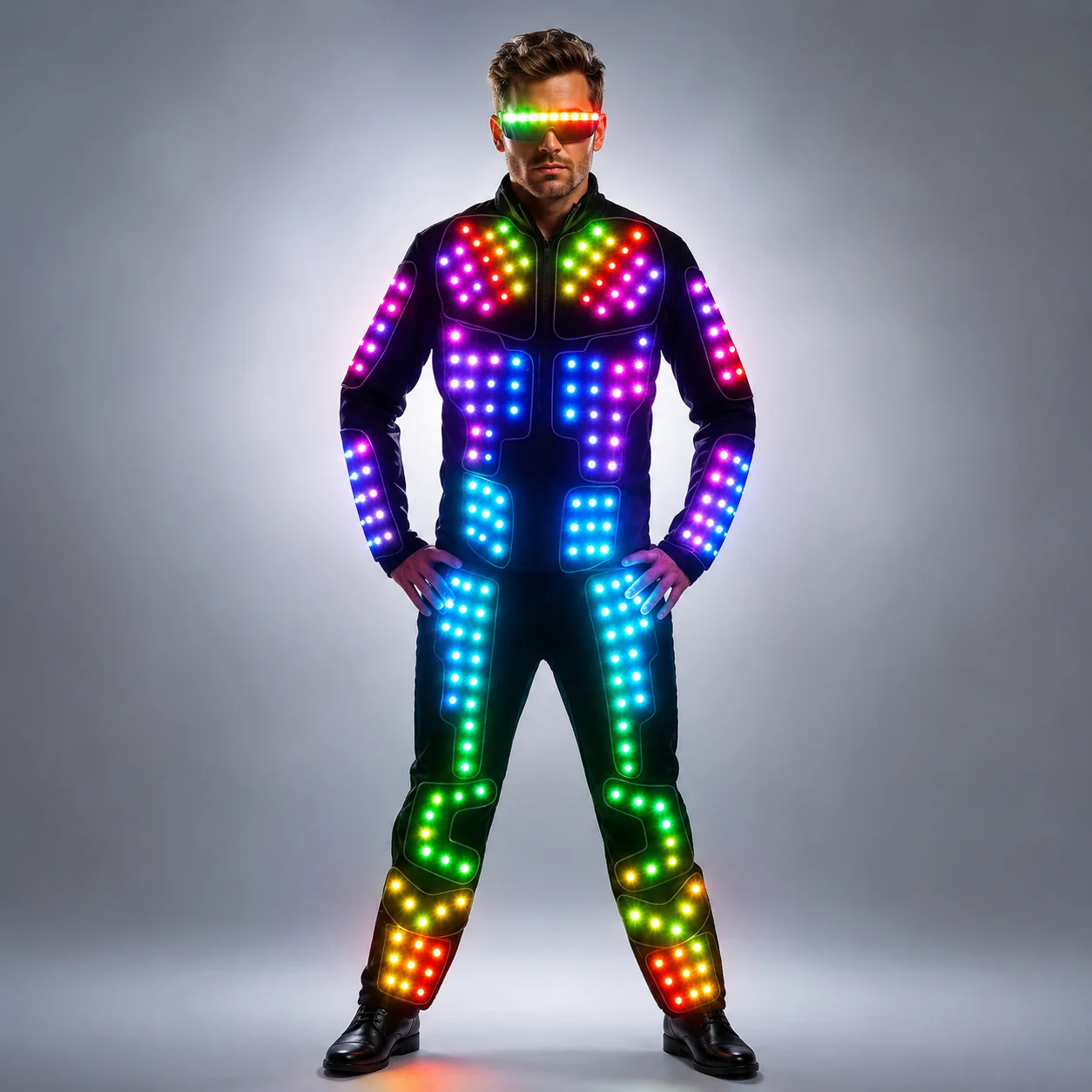 Full Color LED Robot Suit Stage Dance Costume Tron RGB Light up Stage Suit Outfit  Jacket Coat