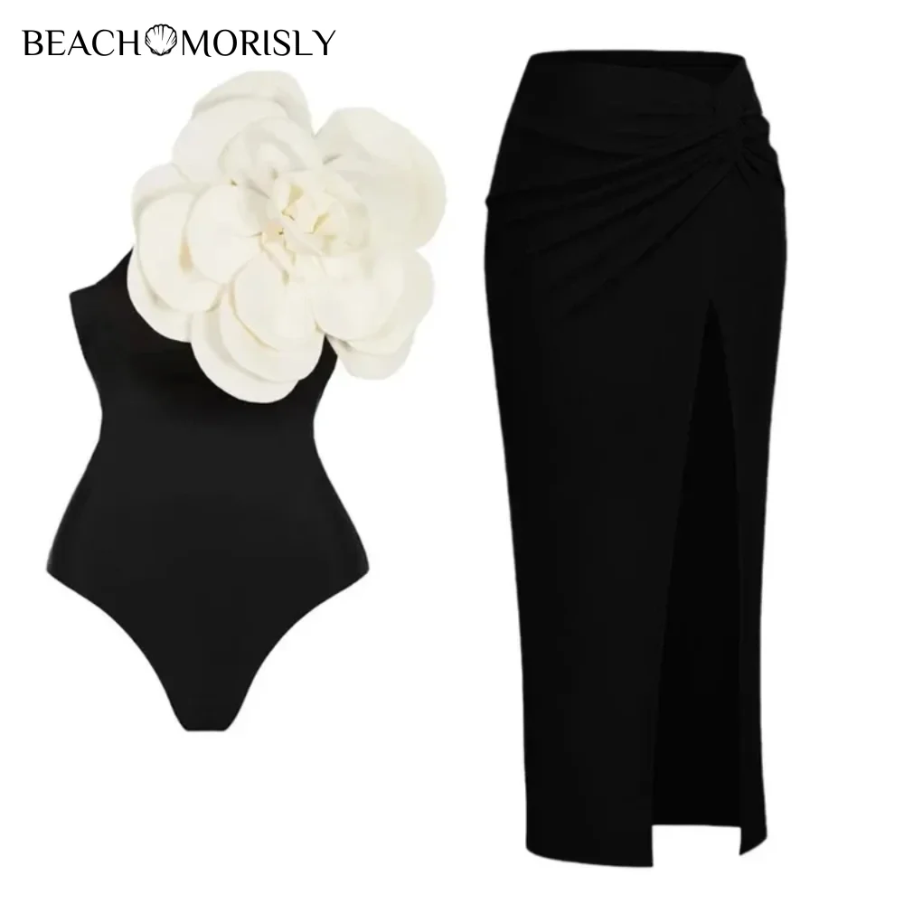 Women\'s swimsuit handmade 3D Flower Printed One Piece Swimsuit and Sarong Summer Swimwear Women bikini Beachwear Bathing Suit