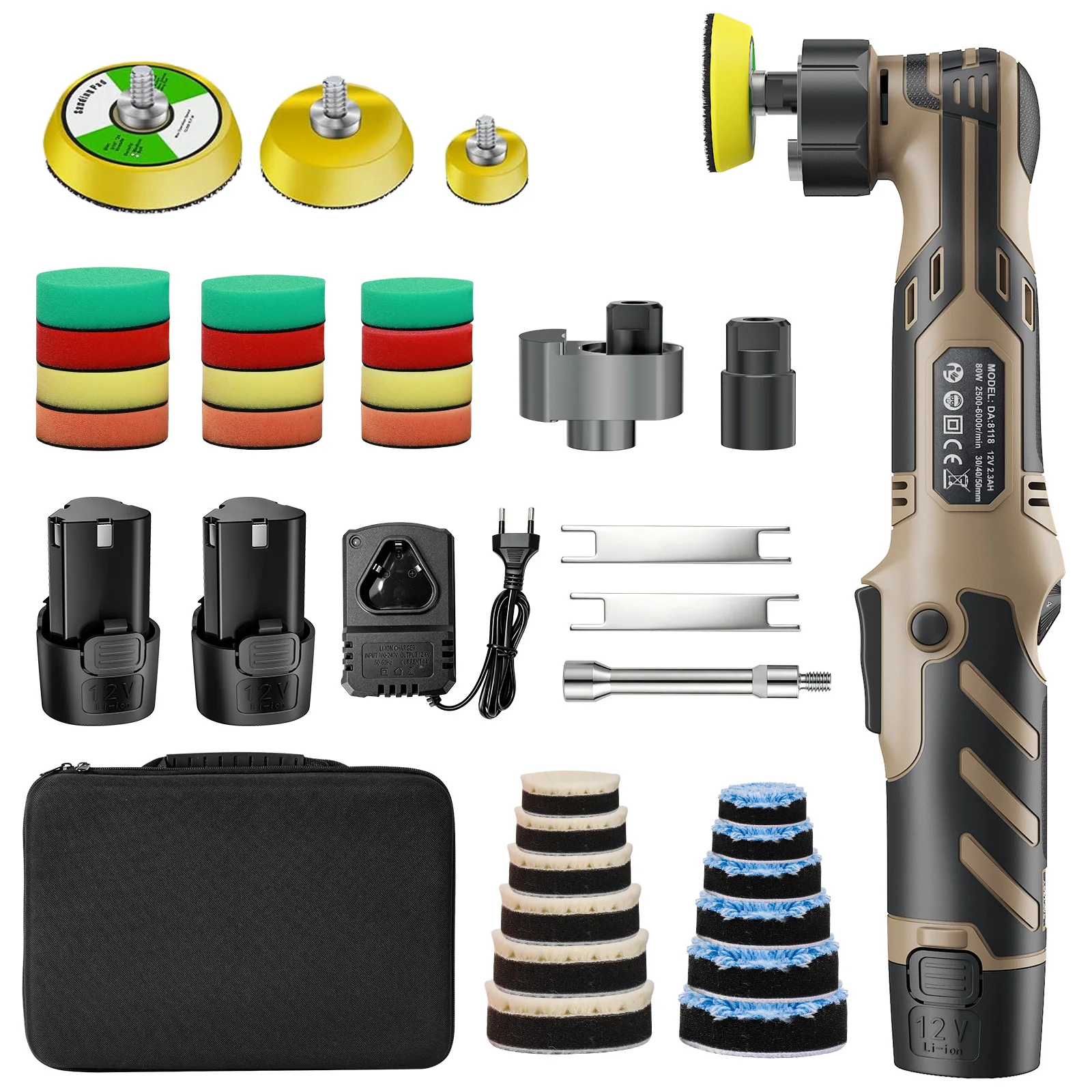 Kabelloser 12V Mini-Autopolierer, kabellose Autopoliermaschine mit 1/1,5/3 Zoll Polierpads-Set für Autowachs.