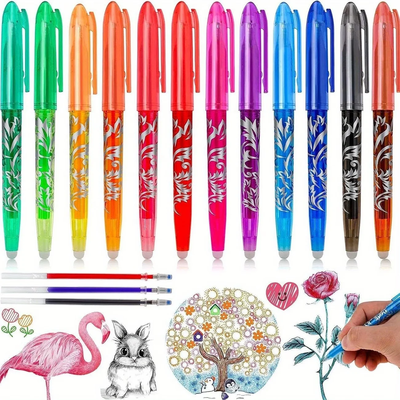 

Pack of 4, Random Colors, Erasable Colored Pens, 0.5mm Fine Tip, Built-In Eraser, Suitable for Drawing and Doodling, Colored Gel Pens, Perfect for Note-Taking and Writing, Ideal Office and School Supplies, Perfect for Birthday Gifts, Christmas, Halloween,