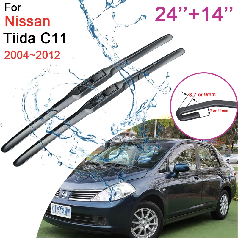 

for Nissan Tiida C11 2008 2004~2012 Latio Versa Car Front Windshield Windscreen Wiper Blades Rubber Wipers Accessories Stickers