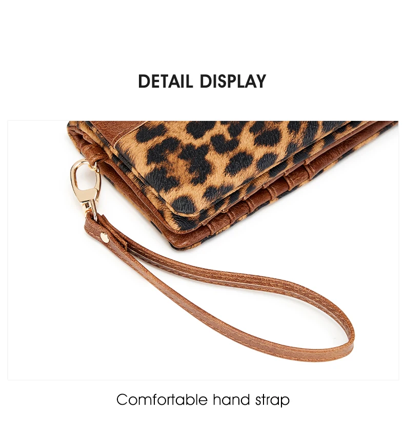 Vintage Damen-Geldbörse mit Leopardenmuster, Doppelreißverschluss, PU-Leder, lange Geldbörse, multifunktionale Kreditkarten-Clutch mit Handgelenkschlaufe – Detail 27