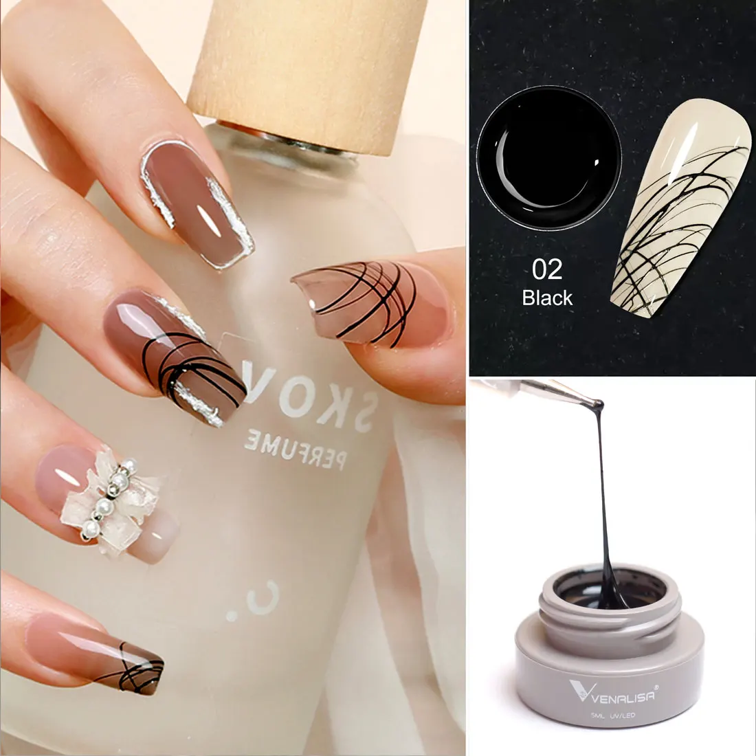VENALISA Spider Liner Painting Gel New Formula Fast Design Roségoldfarbe Soak Off UVLED Nagelmaniküre Web Line Nagelgelpoliermittel – Detail 14