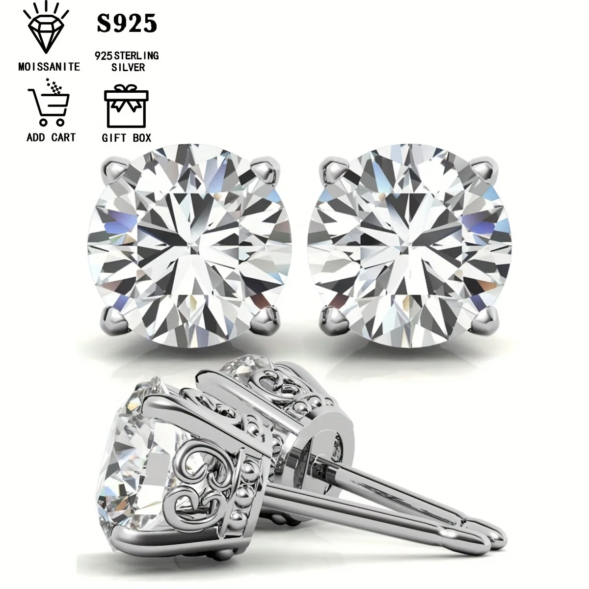 

Sterling Silver S925 Total 4ct Moissanite Four Claw Pattern Women's Earrings Fashionable Luxury Bohemian Dating Gift