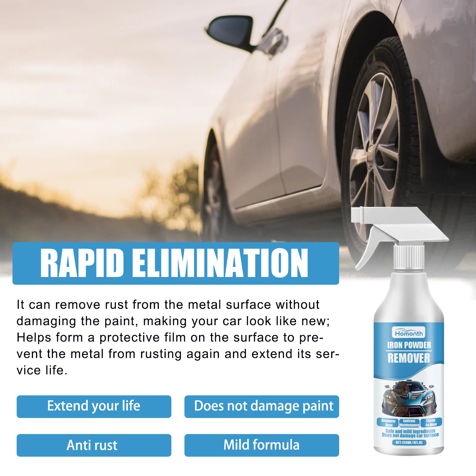 Homonth مزيل صدأ السيارة مسحوق الحديد تنظيف تلميع تقليل الأوساخ العنيدة استعادة بريق حماية الطلاء إزالة الصدأ السيارة