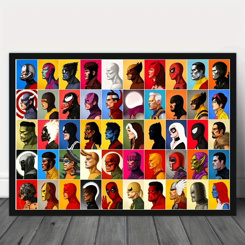 

Modern Cartoon Anime Avengers All Characters Face Poster Spider Man Captain America Canvas Wall Art Bedroom Room Decoration Gift