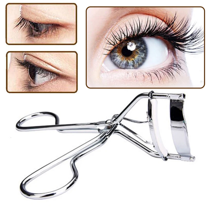 1PC Silver White Eyelash Curler Clip Stainless Steel Eyelash Extension Eye Curling Cosmetic With Silicone Strip Makeup Tools